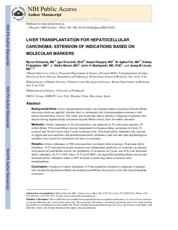 (PDF) Liver transplantation for hepatocellular carcinoma: Extension of ...