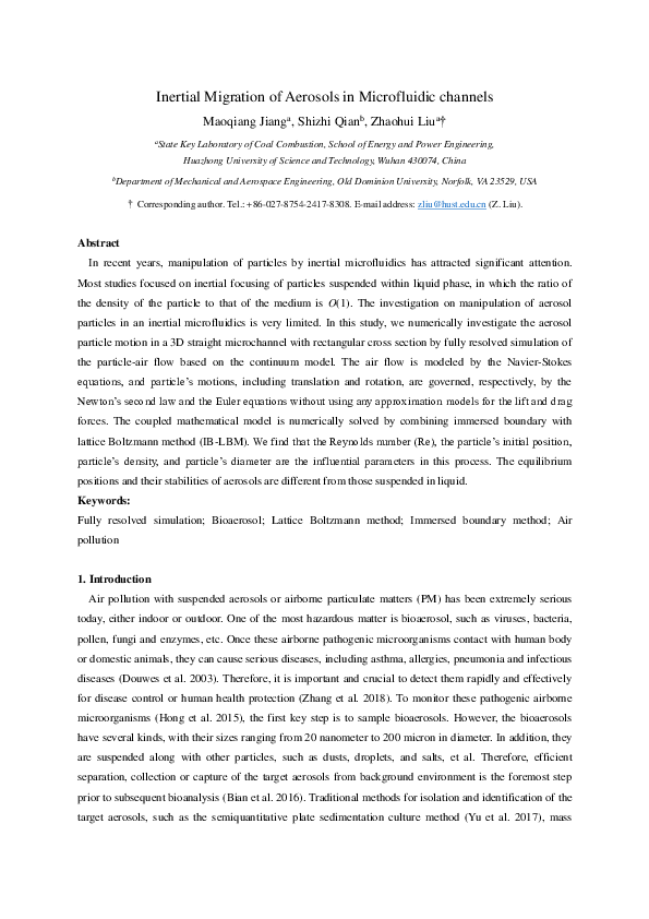 (PDF) Inertial Migration of Aerosol Particles in Confined Microfluidic ...