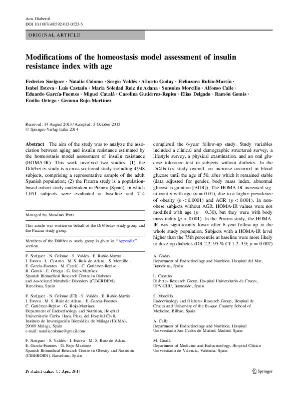 (PDF) Modifications of the homeostasis model assessment of insulin ...