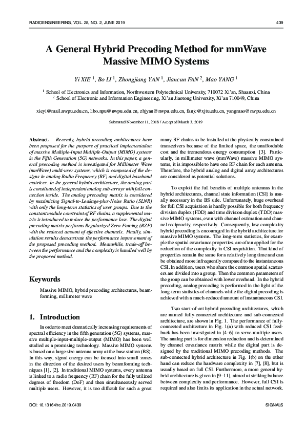 (PDF) A General Hybrid Precoding Method for mmWave Massive MIMO Systems