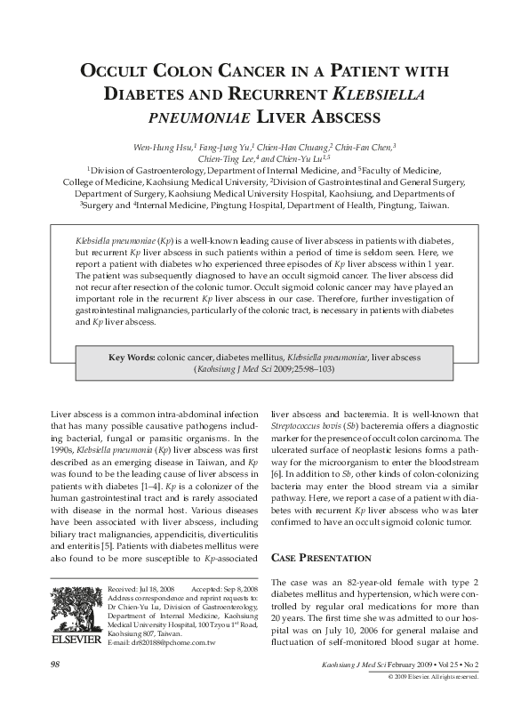 (PDF) Occult Colon Cancer in a Patient with Diabetes and Recurrent ...