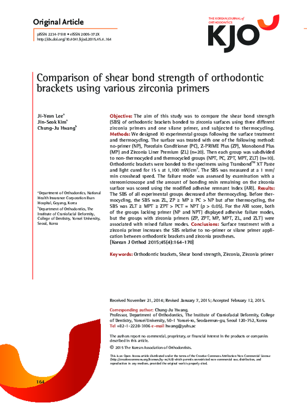 (PDF) Comparison of the Shear Bond Strength of Orthodontic Brackets in