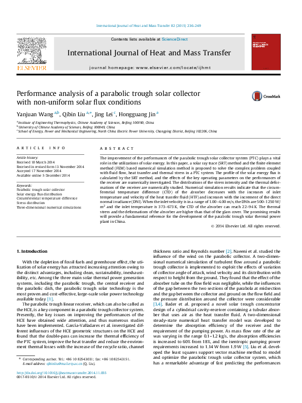 (PDF) Performance analysis of parabolic trough solar collector under ...