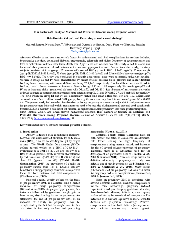 (PDF) Risk Factors of Obesity on Maternal and Perinatal Outcomes among ...