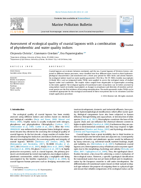 (PDF) Assessment of ecological quality of coastal lagoons with a ...