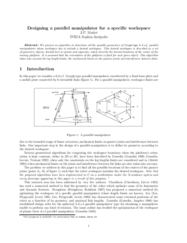 (PDF) Designing a Parallel Manipulator for a Specific Workspace | Jean ...