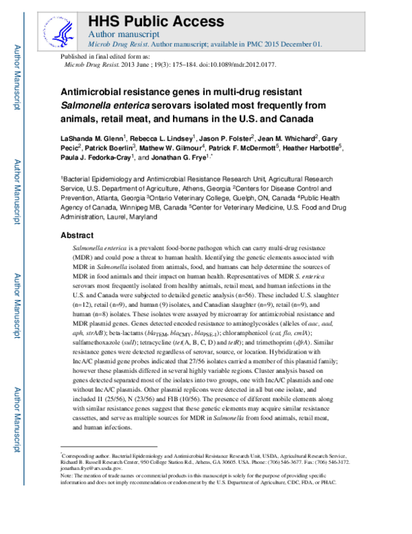 (PDF) Antimicrobial Resistance Genes in Multidrug-Resistant Salmonella ...