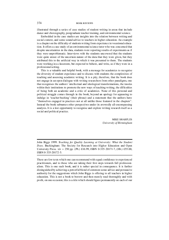  pdf john biggs 1999 teaching for quality learning at university