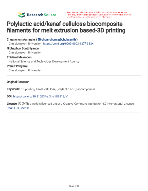 (PDF) Polylactic acid/kenaf cellulose biocomposite filaments for melt ...