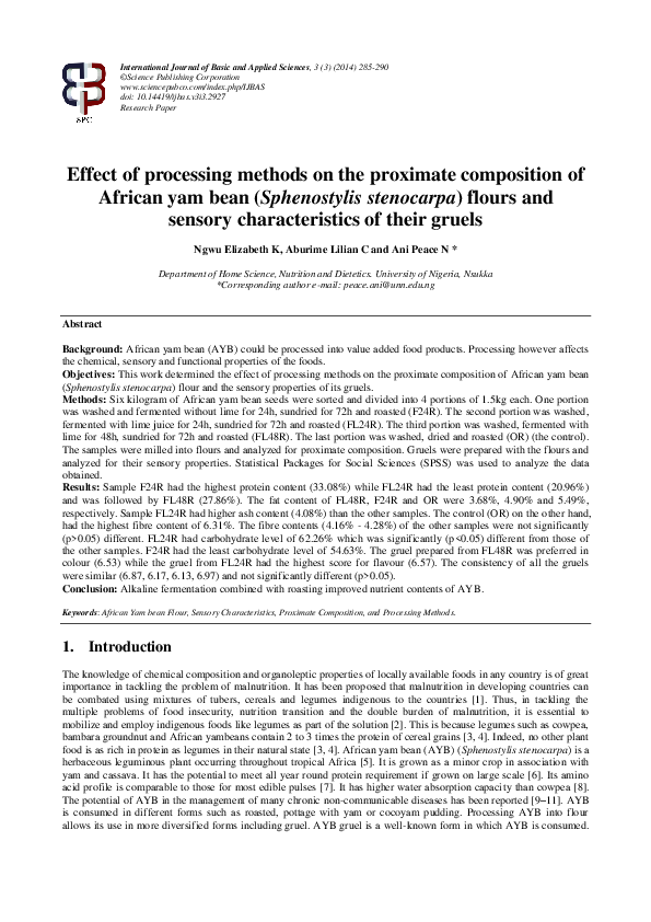 (PDF) Effect of processing methods on the proximate composition of ...