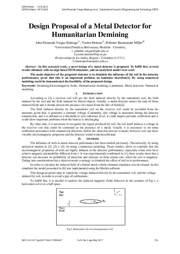 (PDF) Design Proposal of a Metal Detector for Humanitarian Demining