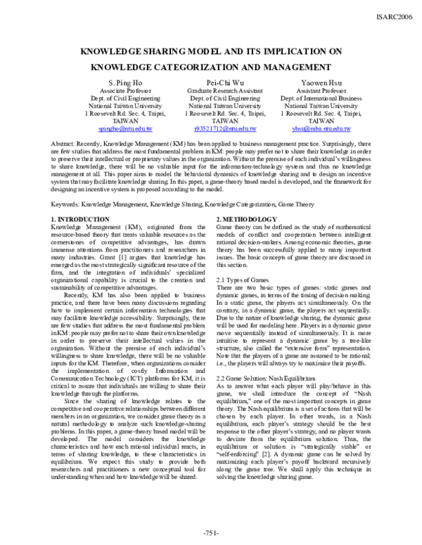 (PDF) Knowledge Sharing Model and its Implication on Knowledge ...