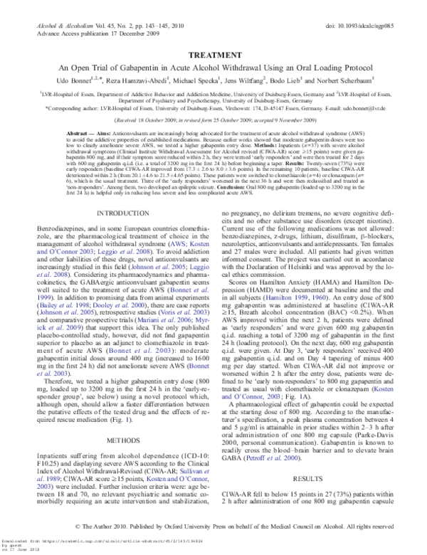 gabapentin acute alcohol withdrawal