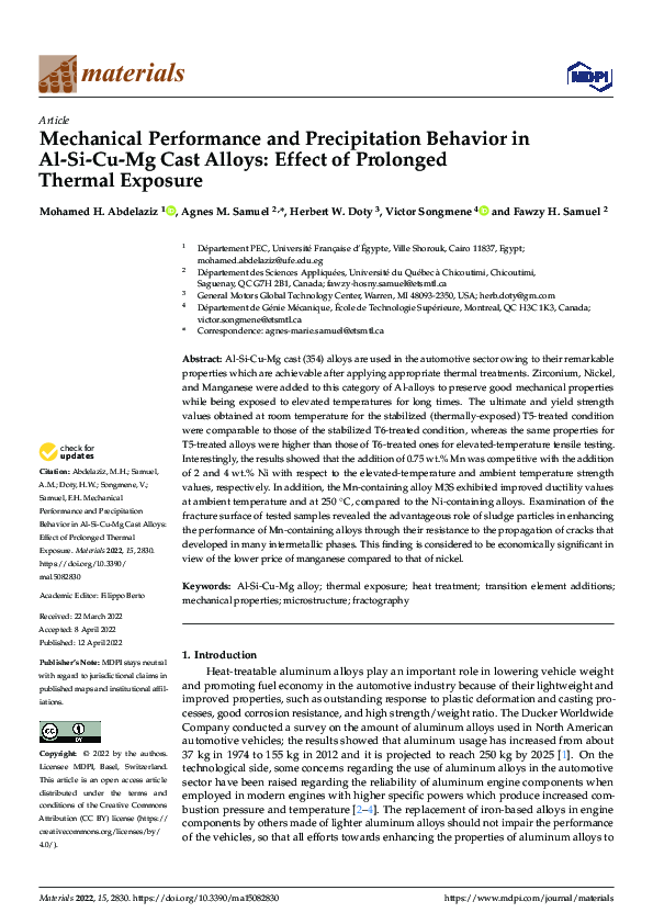 (PDF) Mechanical Performance and Precipitation Behavior in Al-Si-Cu-Mg ...