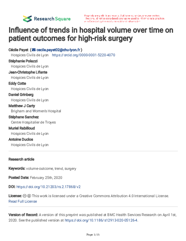 (PDF) Influence of Trends in Hospital Volume Over Time on Patient ...