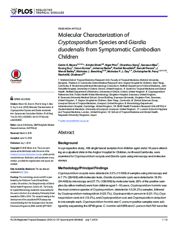 (PDF) Molecular Characterization of Cryptosporidium Species and Giardia ...