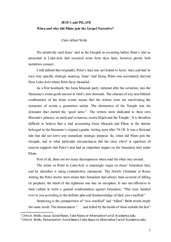 First page of “JESUS and PILATE When and why did Pilate join the Gospel Narrative”