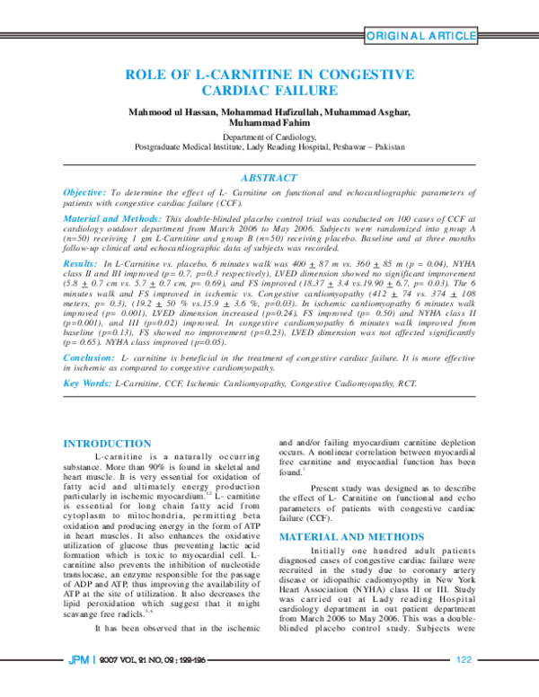 (PDF) Role of L-Carnitine in Congestive Cardiac Failure