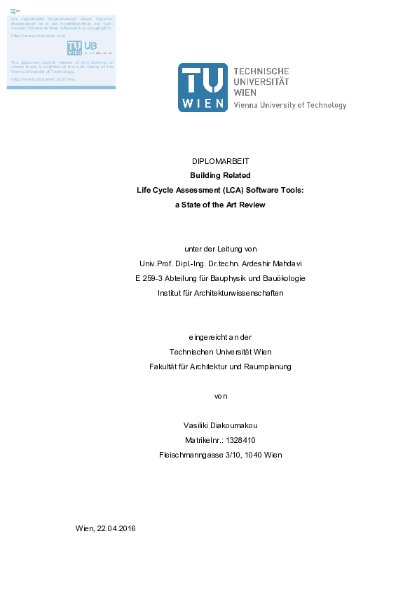 (PDF) Building related Life Cycle Assessment (LCA) software tools : a ...