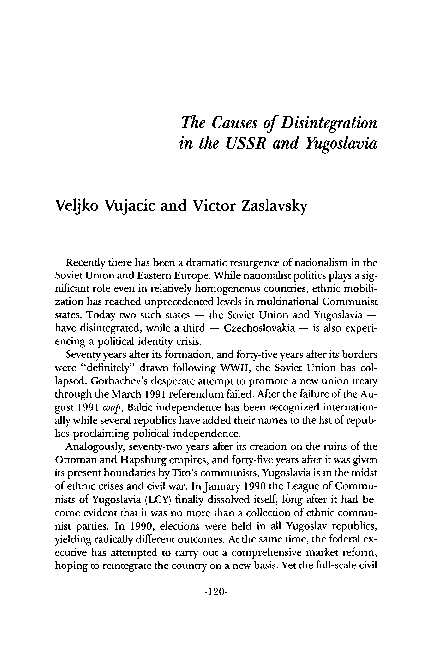 (PDF) The Causes of Disintegration in the USSR and Yugoslavia