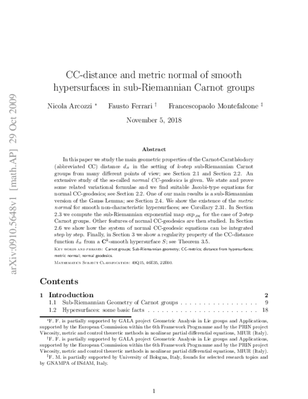 (PDF) CC-distance and metrixc normal of smooth