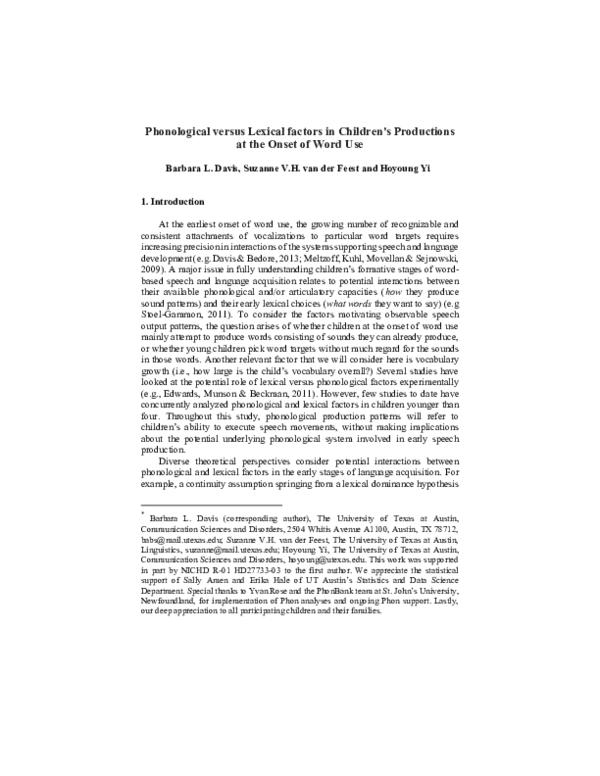 (PDF) Phonological versus Lexical factors in Children ' s Productions ...