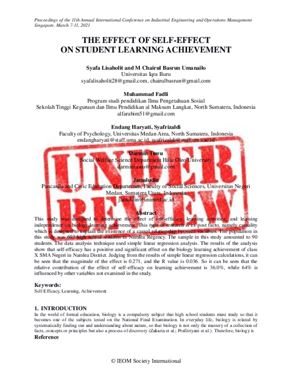 (PDF) The Effect of Self-Effect on Student Learning Achievement