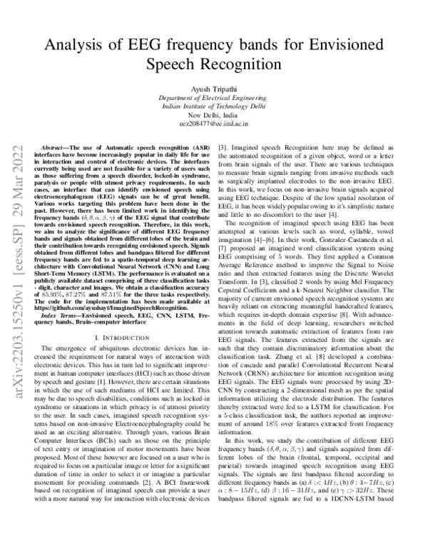 (PDF) Analysis of EEG frequency bands for Envisioned Speech Recognition