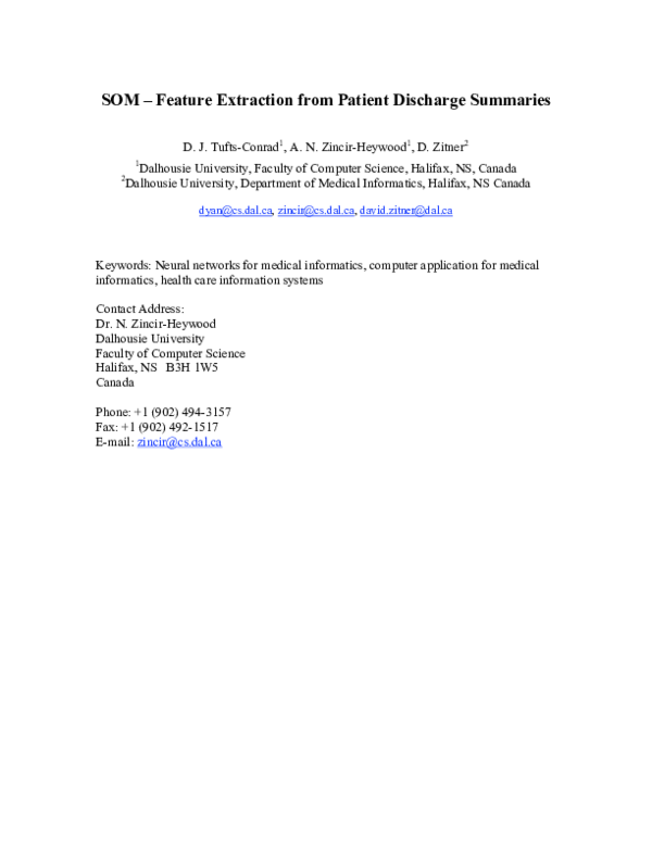 (PDF) 2SOM – Feature Extraction from Patient Discharge Summaries