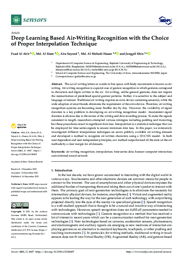 (PDF) Deep Learning Based Air-Writing Recognition with the Choice of ...