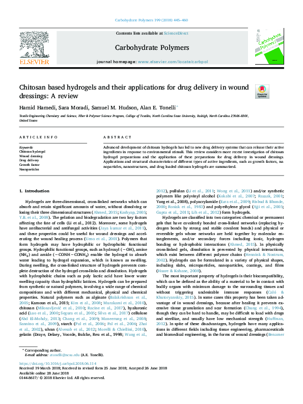 (PDF) Chitosan based hydrogels and their applications for drug delivery ...