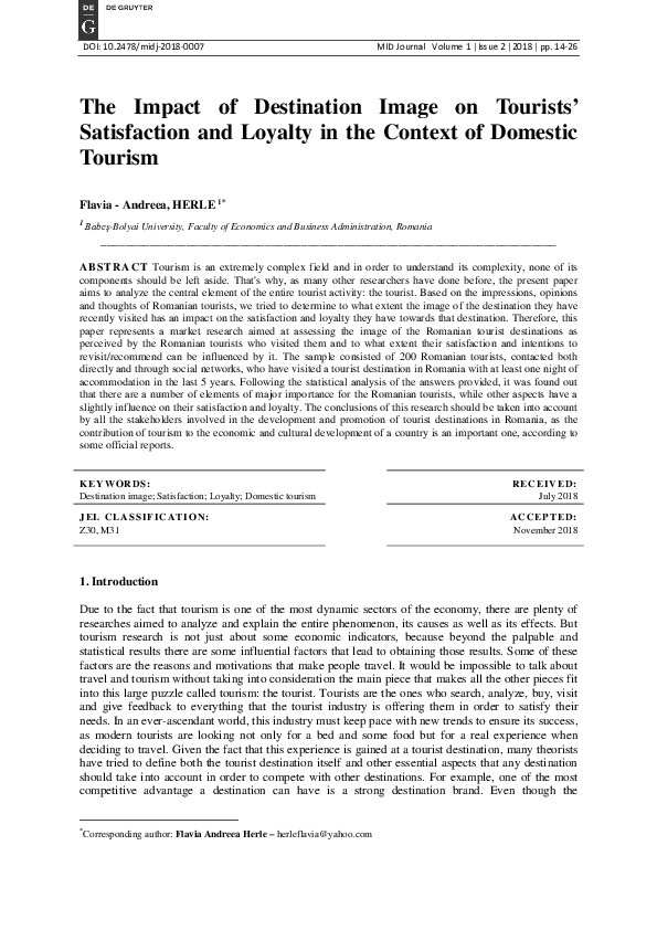 (PDF) The Impact of Destination Image on Tourists’ Satisfaction and ...