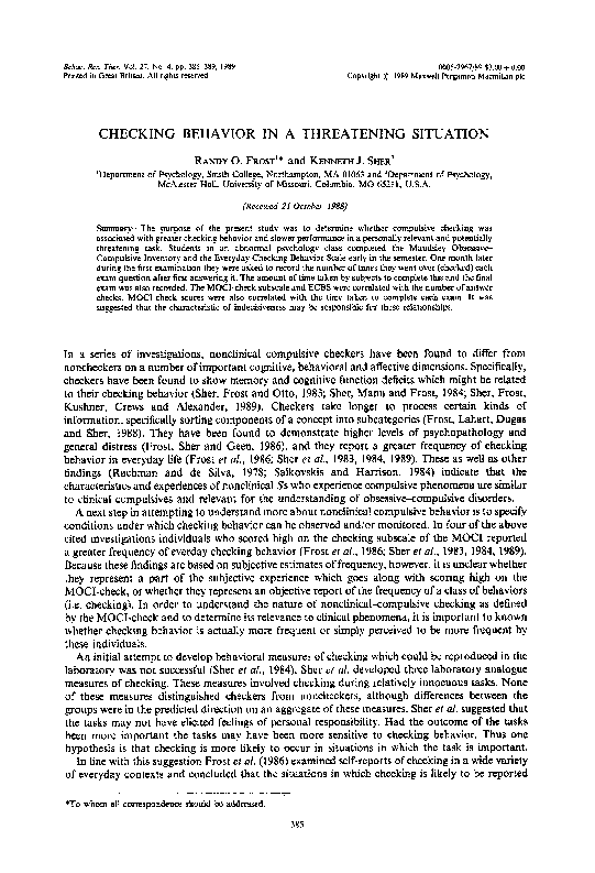 (PDF) Checking behavior in a threatening situation