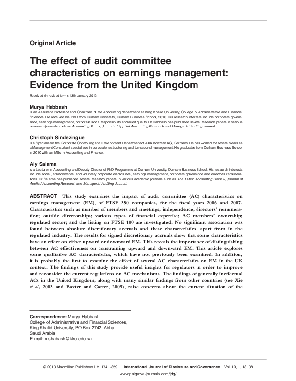 (PDF) The effect of audit committee characteristics on earnings ...