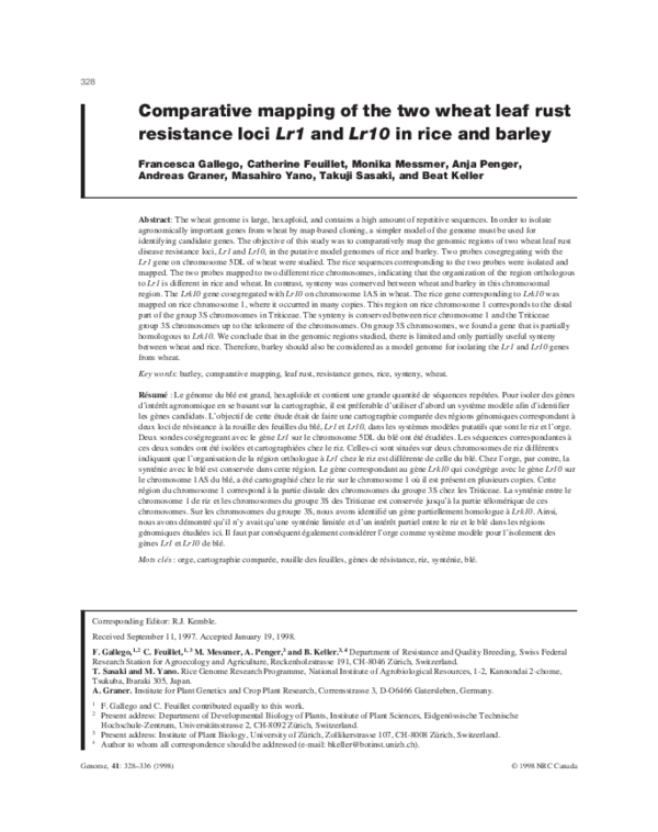 (PDF) Comparative mapping of the two wheat leaf rust resistance loci ...