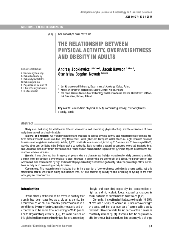 (PDF) The Relationship Between Physical Activity, Overweightness and ...