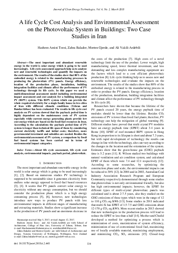(PDF) A life Cycle Cost Analysis and Environmental Assessment on the ...