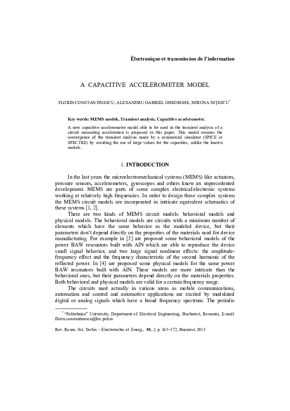 (PDF) A Capacitive Accelerometer Model