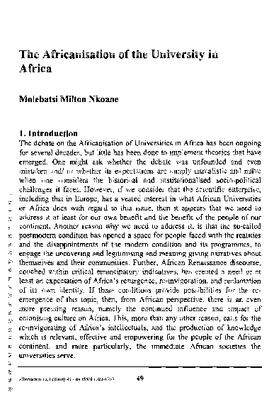 (PDF) The Africanisation of the University in Africa
