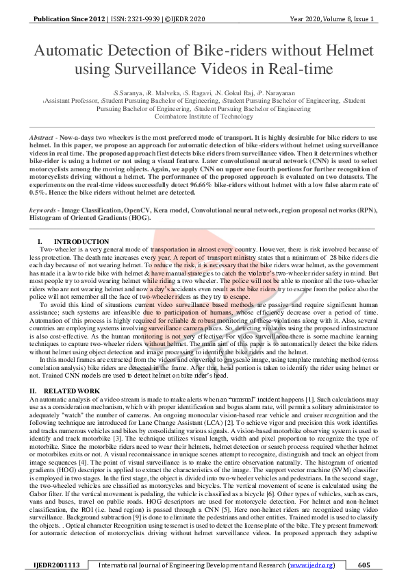 (PDF) Automatic detection of bike-riders without helmet using ...