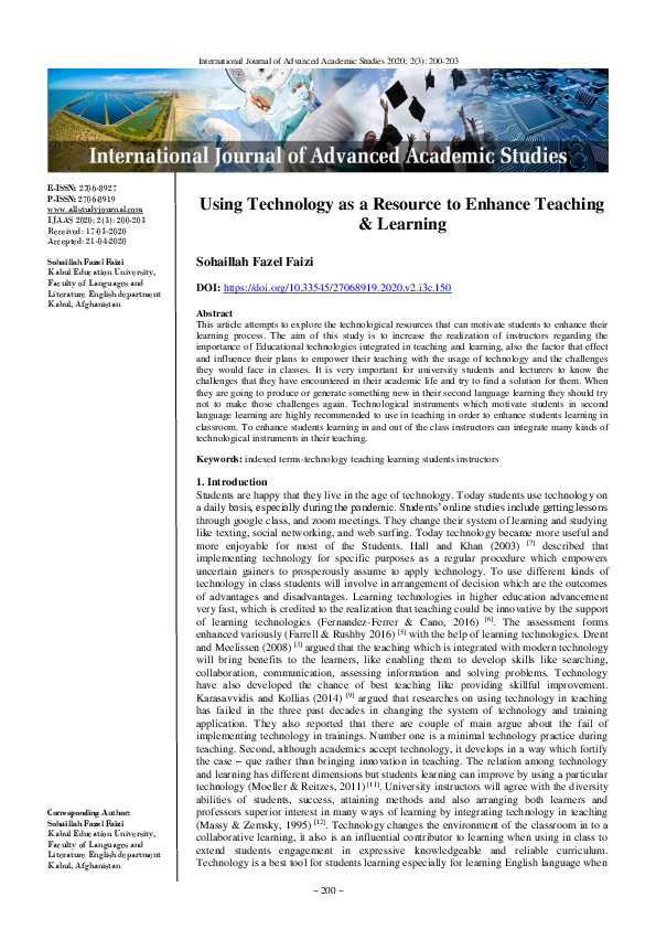 (PDF) Using Technology as a Resource to Enhance Teaching Learning