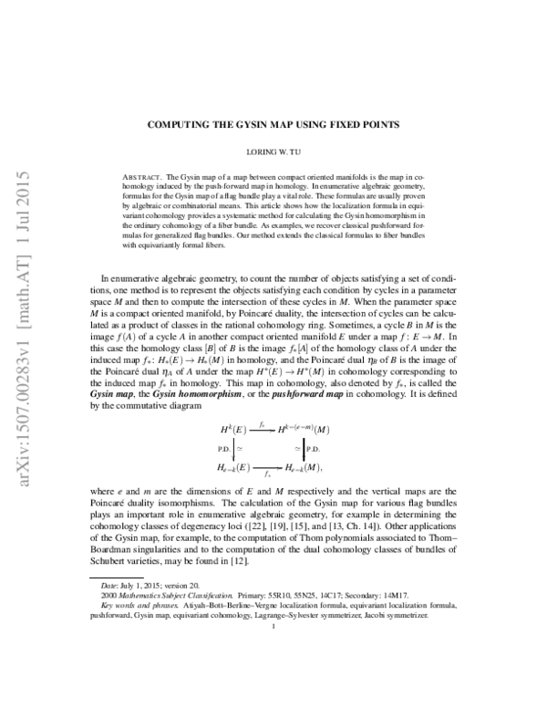 (PDF) Computing the Gysin map using fixed points Loring Tu Academia.edu