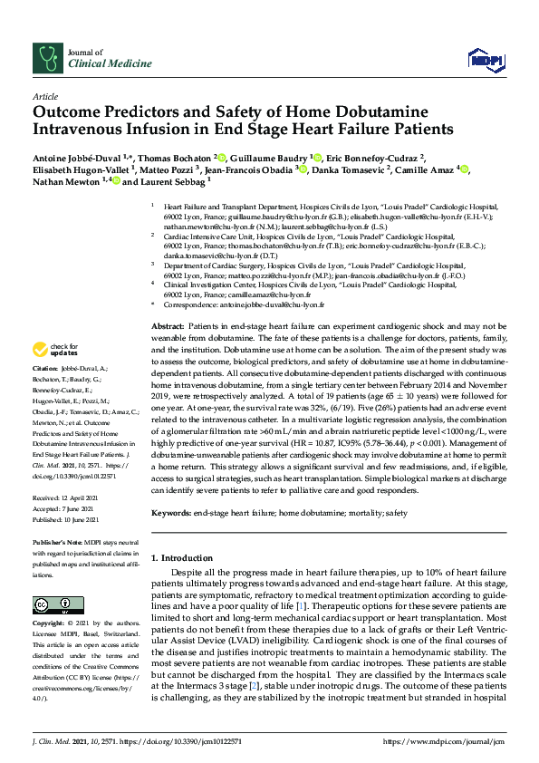 (PDF) Outcome Predictors and Safety of Home Dobutamine Intravenous ...