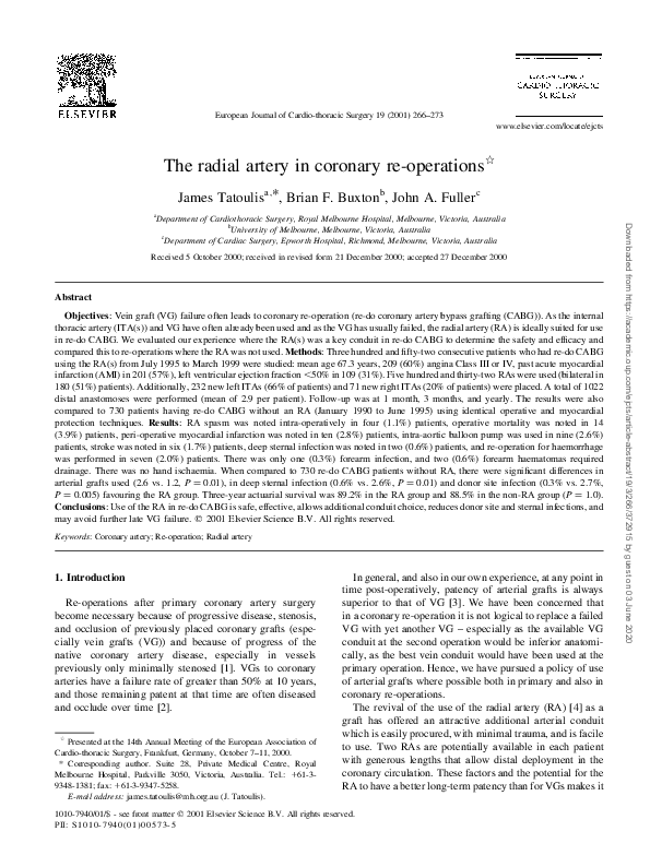 (PDF) The radial artery in coronary re-operations