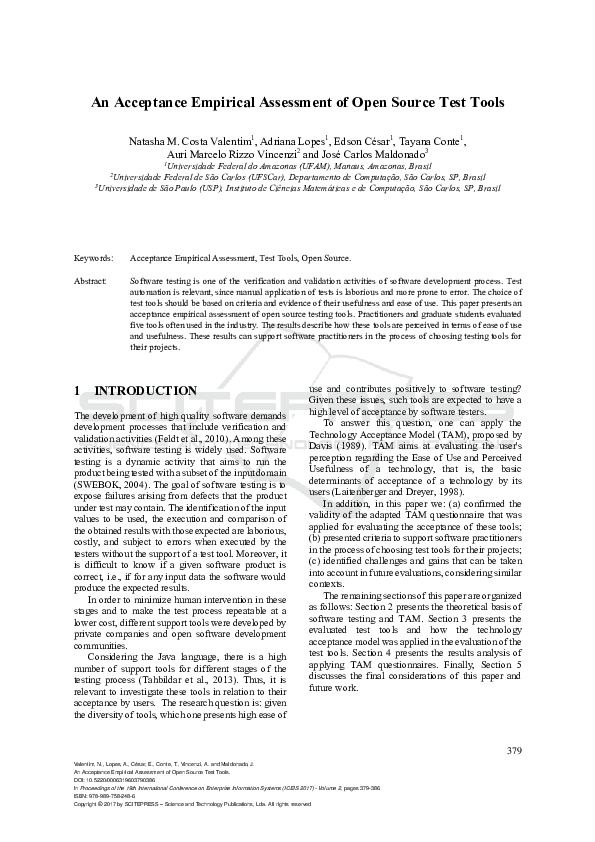 (PDF) An Acceptance Empirical Assessment of Open Source Test Tools