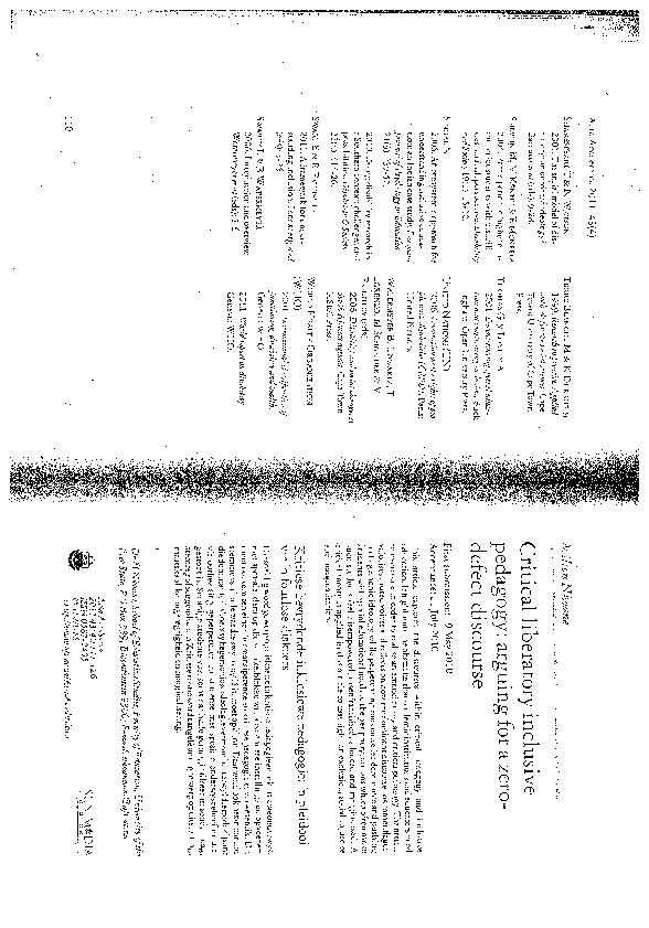 Critical liberatory inclusive pedagogy: arguing for a zero-defect discourse