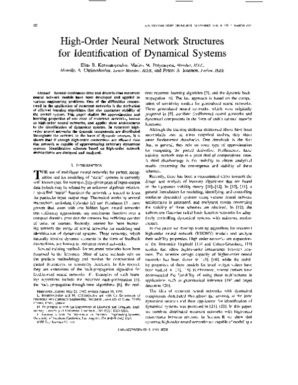 (PDF) High-order neural network structures for identification of ...