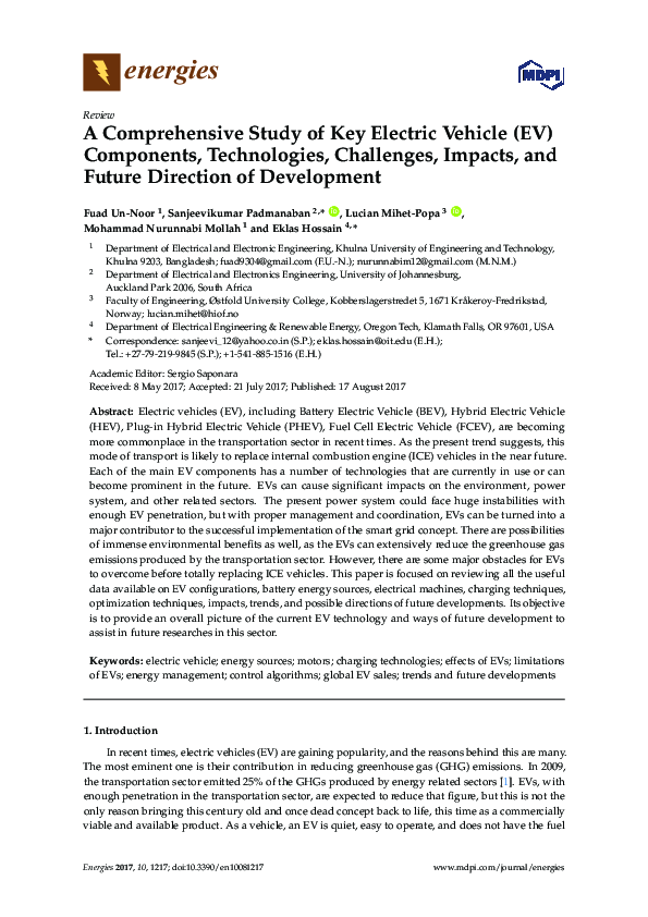 (PDF) A Comprehensive Study of Key Electric Vehicle (EV) Components ...