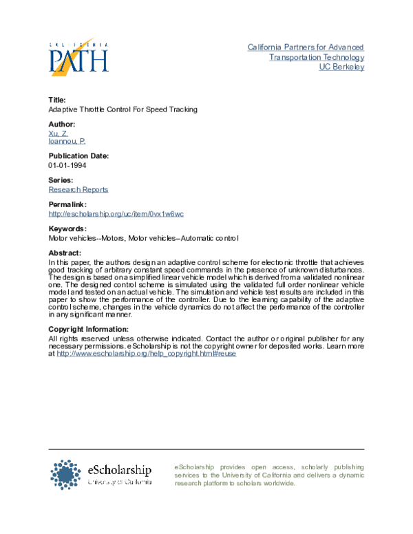 (PDF) Adaptive Throttle Control for Speed Tracking
