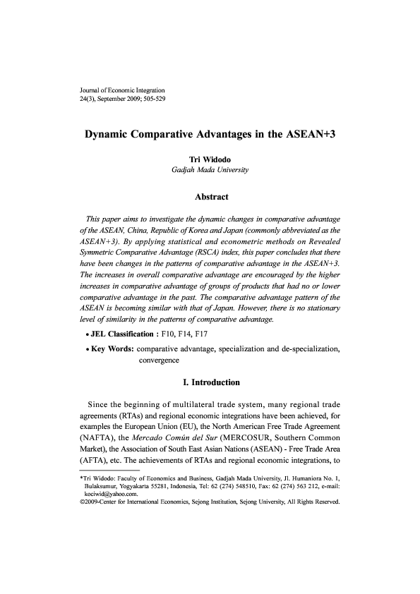 (PDF) Dynamic Comparative Advantages in the ASEAN+3